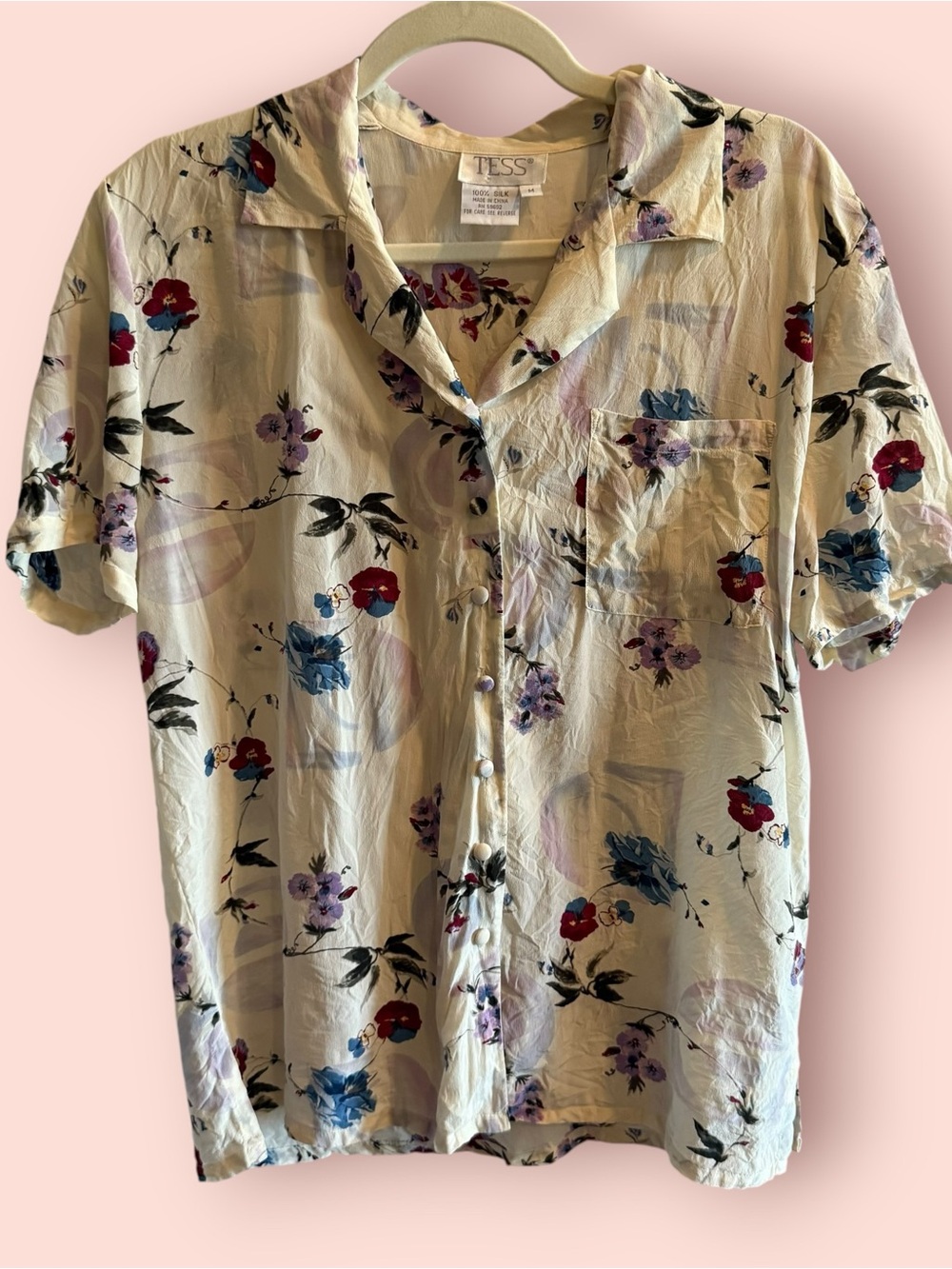 Vintage Tess 100% Silk Floral Button Front Blouse